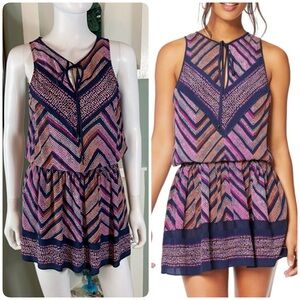 Ramy Brook XS Angelic Pink Berry Combo Sleeveless Chevron Silk Blend Mini Dress
